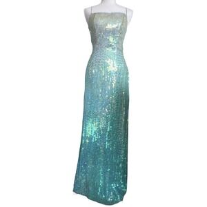 Vintage Cache Silk Beaded Ombré Sequins Iridescent Gown Mermaid Embellished Y2k